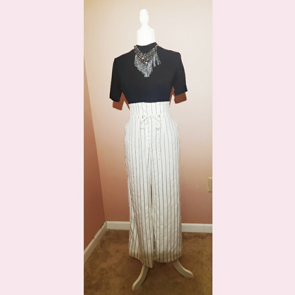 💫New York & Co corset highwaist stripe culottes 6